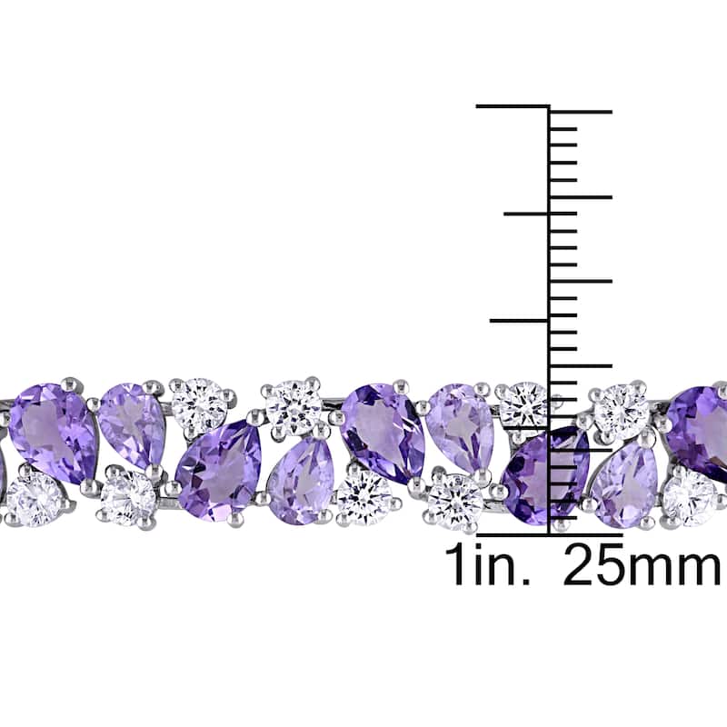 Miadora Pear-cut Rose de France Amethyst and Created White Sapphire Cluster Vintage Bracelet in Sterling Silver