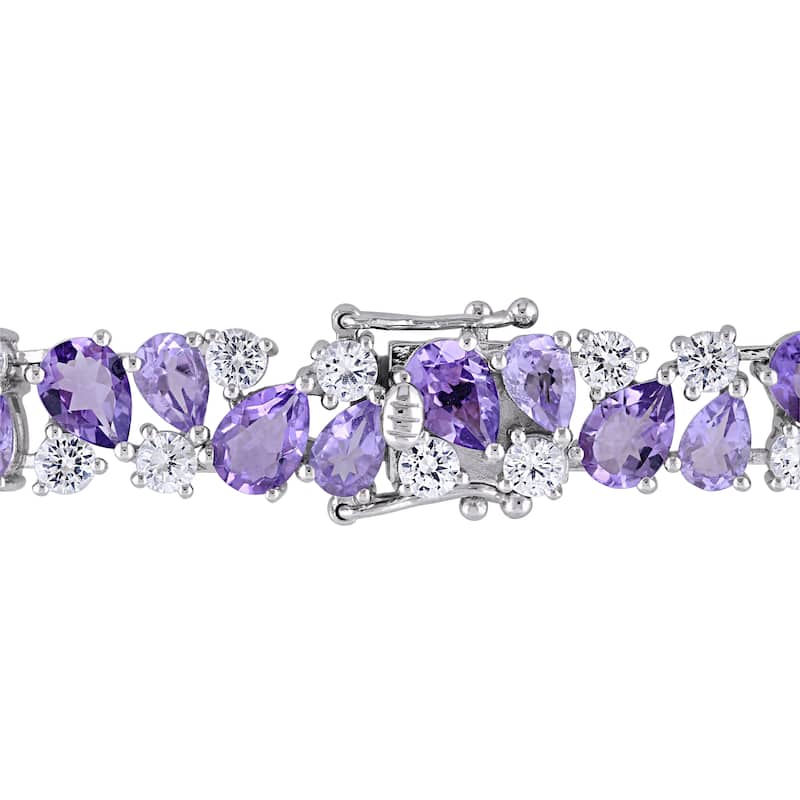 Miadora Pear-cut Rose de France Amethyst and Created White Sapphire Cluster Vintage Bracelet in Sterling Silver