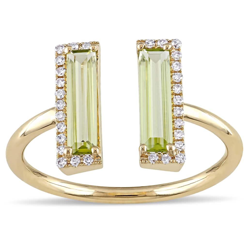 Miadora Signature Collection 1/10ct TDW Diamond and Peridot Open Geometric Ring in 14k Yellow Gold ( - Green