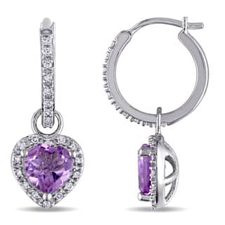 Amethyst Gemstone Clip On Earrings Find Great Jewelry Deals Miadora Heart Cut Amethyst And 1 4ct Tdw Diamond Shaped Halo Dangle