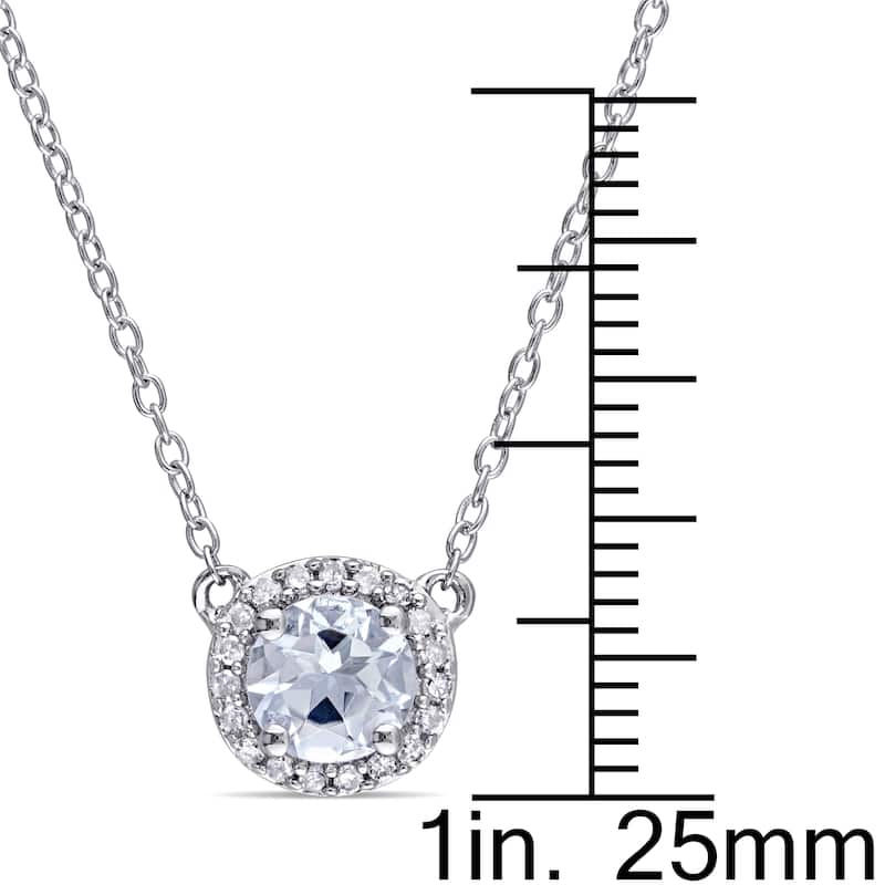 Miadora Ladies Aquamarine and 1/10ct TDW Diamond Halo Necklace in Sterling Silver - Blue