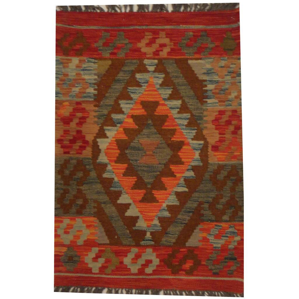 Handmade Herat Oriental Afghan Tribal Wool Kilim (Afghanistan) - 2'2 x 3'1