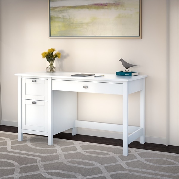 small white writing desk with drawers