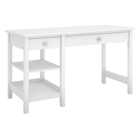 Computer Desk with Shelves in Pure White