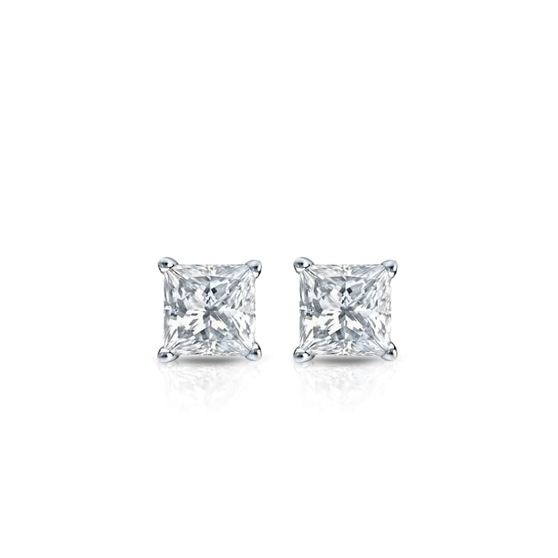 Auriya 14k Gold 1/4ctw Princess-cut Diamond Stud Earrings (H-I, SI1-SI2)