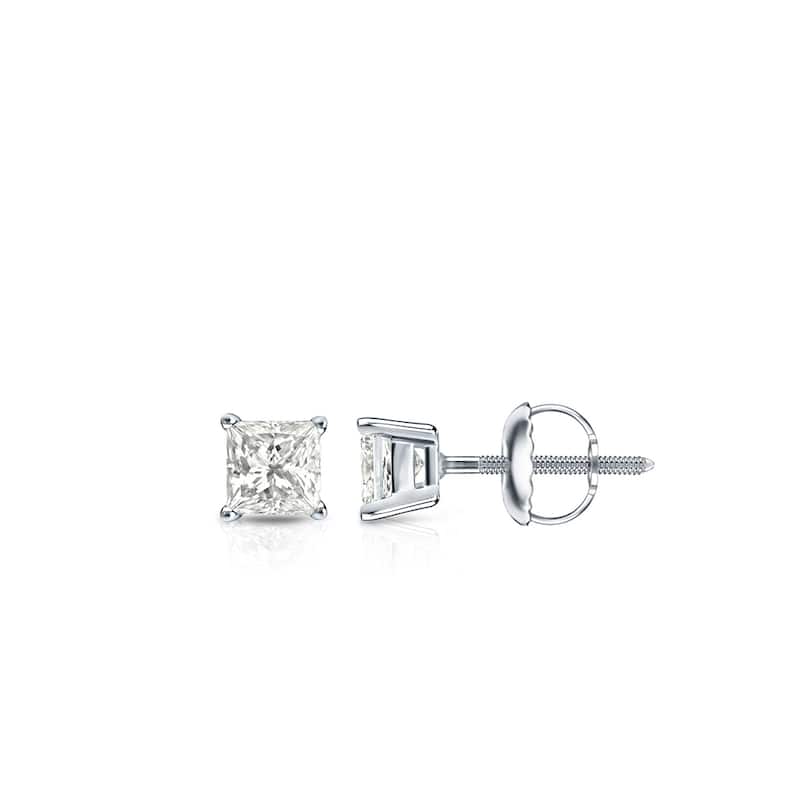 Auriya 14k Gold 0.25ctw Princess-cut Diamond Stud Earrings