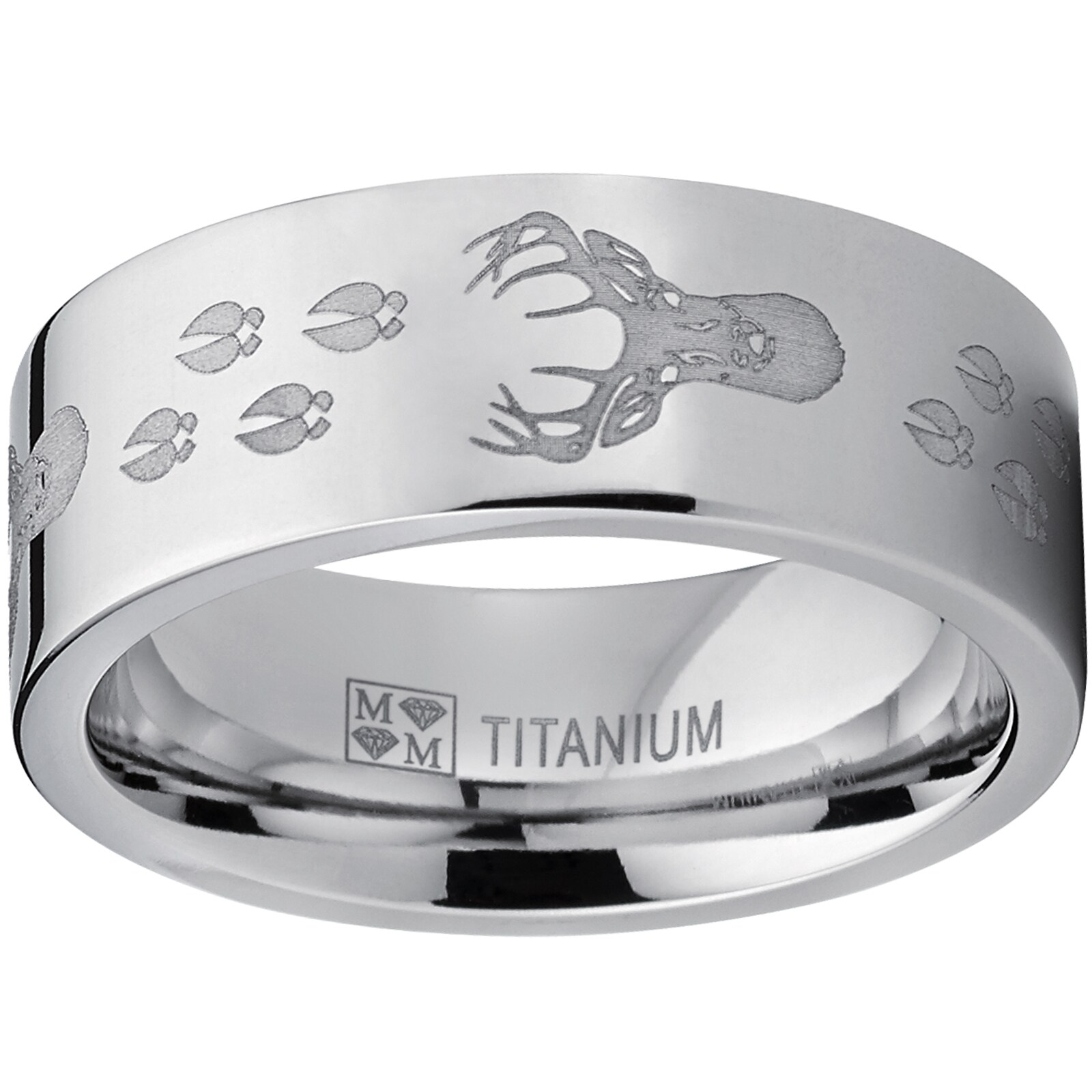 Men Black Outdoor Hunting Titanium Ring Wedding Band Laser Etched Deer