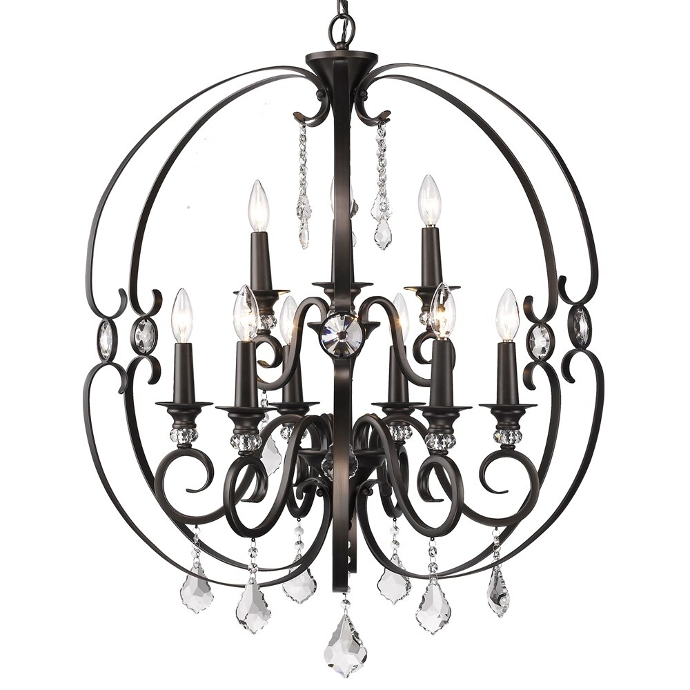 Golden Lighting's Ella Brown Steel 2-tier 9-light Chandelier (Brushed Etruscan Bronze) - Chandeliers For Bedrooms by Overstock.com