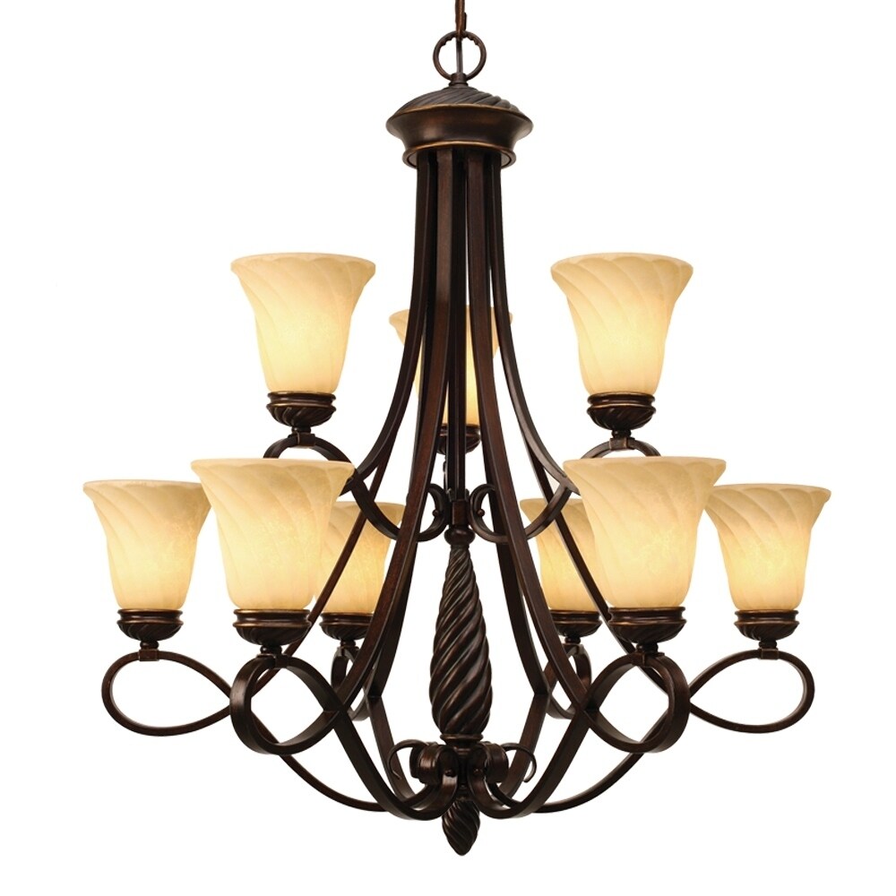 Golden Lighting 8106-9 CDB Torbellino Bronze Steel 2-tier 9-light Chandelier (Cordoban Bronze) - Chandeliers For Bedrooms by Overstock.com