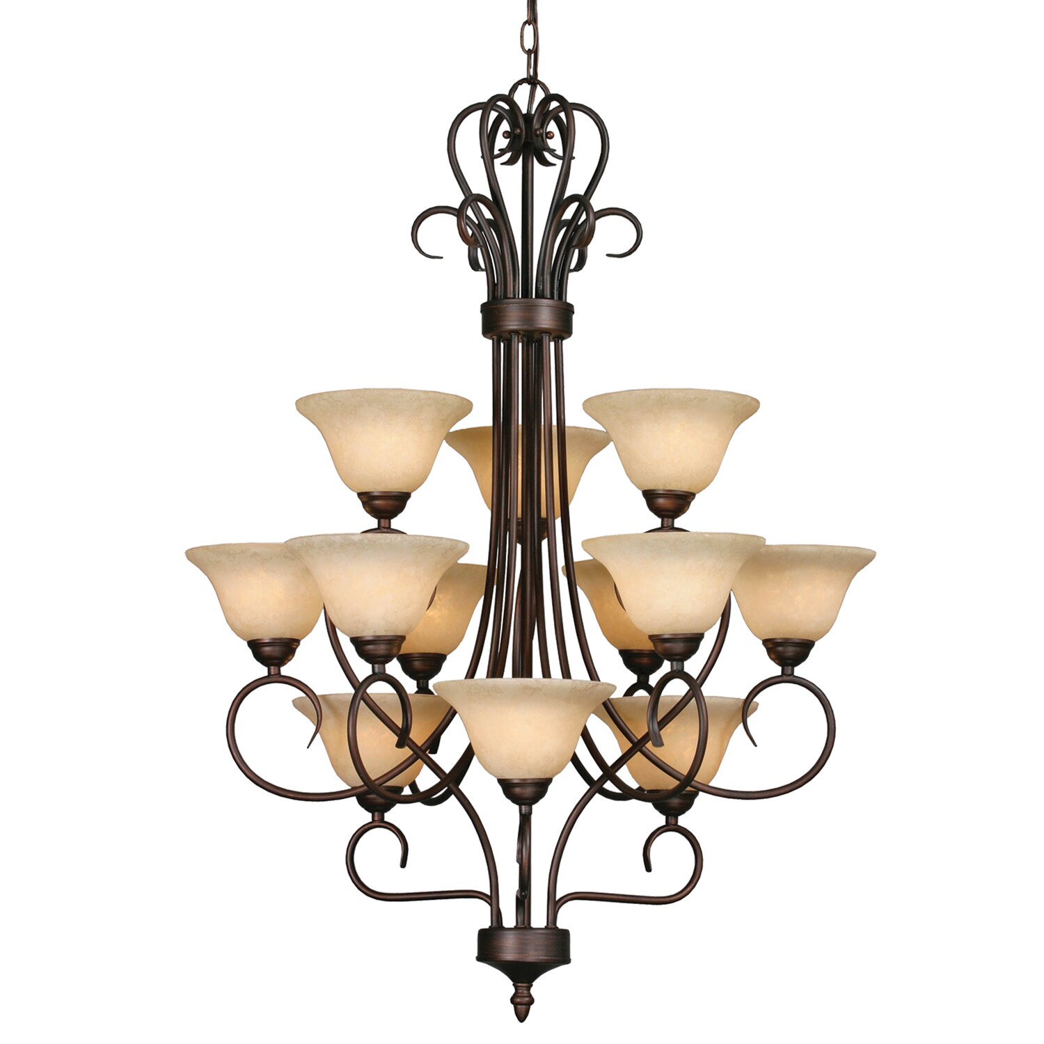 Golden Lighting Homestead Rubbed Bronze/Tea Stone Steel/Glass 3-tier 12-light Chandelier (Rubbed Bronze) - Chandeliers For Bedrooms by Overstock.com