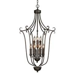 Golden Lighting Multi-family Rubbed Bronze Finish Steel 2-tier 9-light Caged Foyer Fixture - Gunmetal Bronze - Gunmetal Bronze