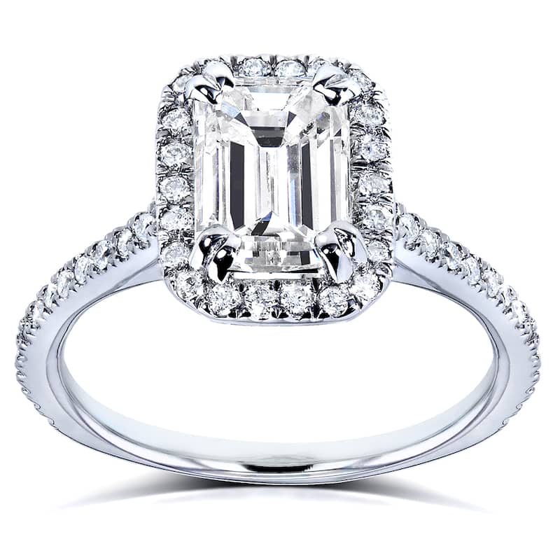 Annello by Kobelli 14k White Gold 1 1/4ct TDW Emerald Cut Diamond Halo Engagement Ring - 4