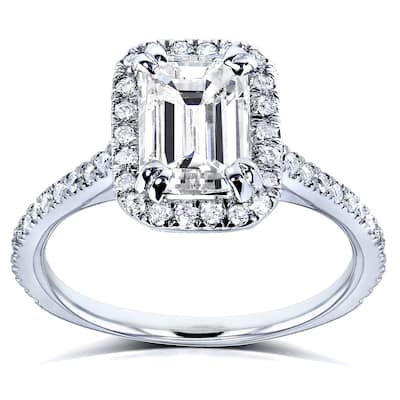 Annello by Kobelli 14k White Gold 1 1/4ct TDW Emerald Cut Diamond Halo Engagement Ring