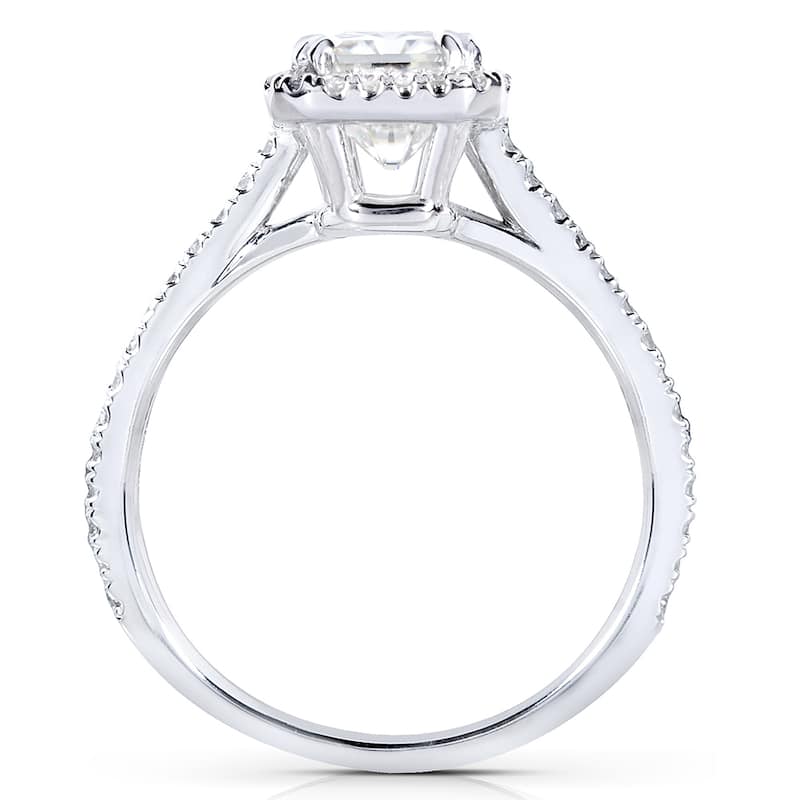 Annello by Kobelli 14k White Gold 1 1/4ct TDW Emerald Cut Diamond Halo Engagement Ring