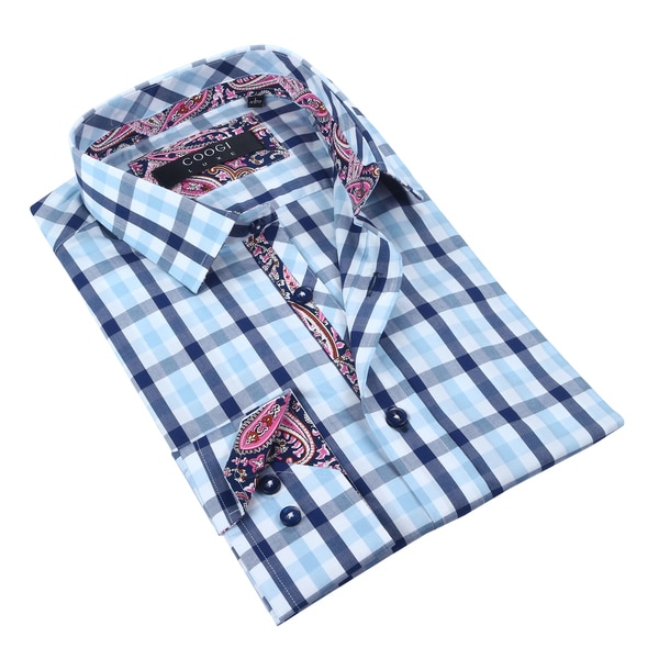 Shop Coogi Luxe White/Blue/Navy Checkered w/Pailsey Trim Mens Dress ...