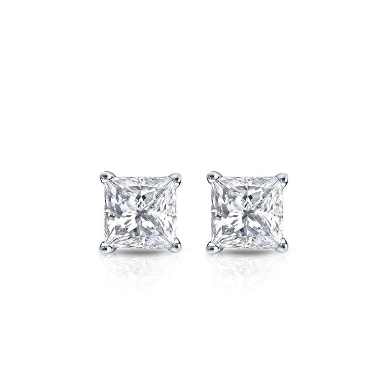 Auriya 14k Gold 1/3ctw Princess-cut Diamond Stud Earrings (H-I, SI1-SI2)