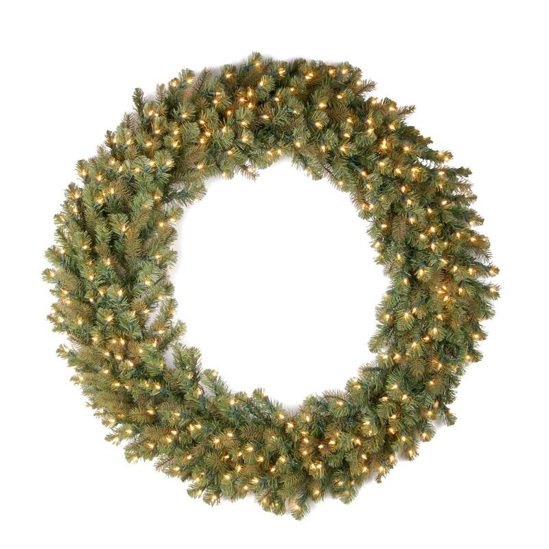 National Tree Company 5 ft. Green/Warm White LED Lights Downswept Douglas Wreath