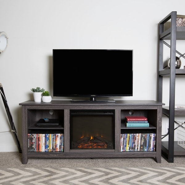 58-inch Charcoal Wood Fireplace TV Stand - Free Shipping ...