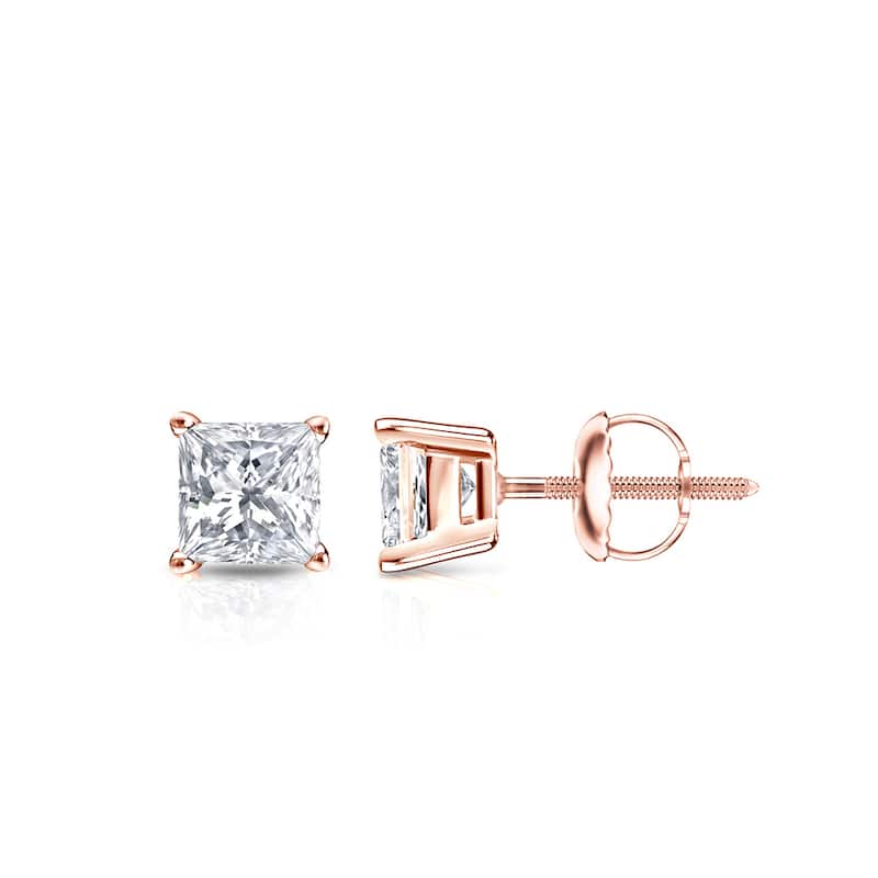 Auriya 14k Gold 1/2ctw Princess-cut Diamond Stud Earrings (H-I, SI1-SI2)