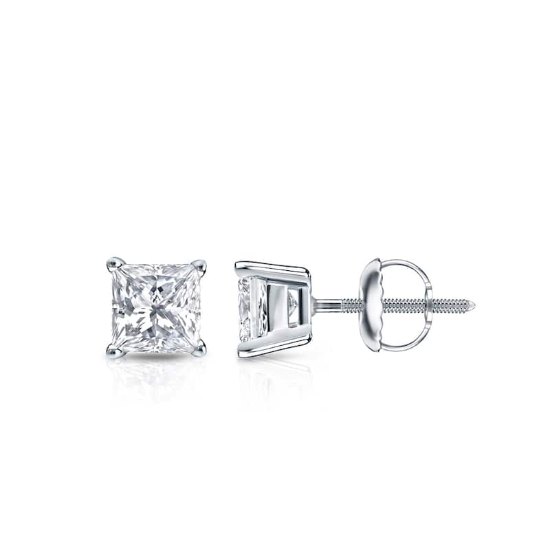 Auriya 14k Gold 1/2ctw Princess-cut Diamond Stud Earrings (H-I, SI1-SI2)