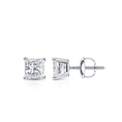 Auriya 14k Gold 1/2ctw Princess-cut Diamond Stud Earrings (H-I, SI1-SI2)