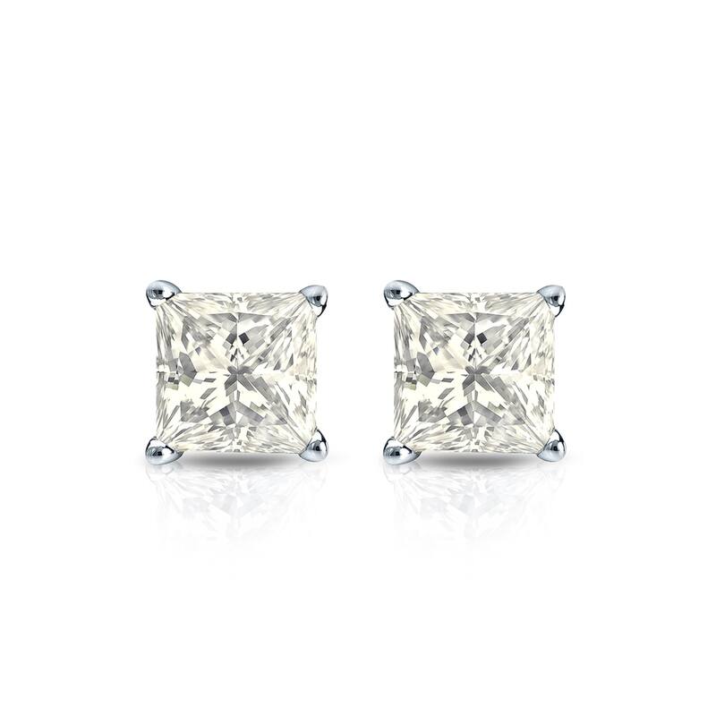 Auriya 14k Gold 1/2ctw Princess-cut Diamond Stud Earrings (J-K, I2-I3)