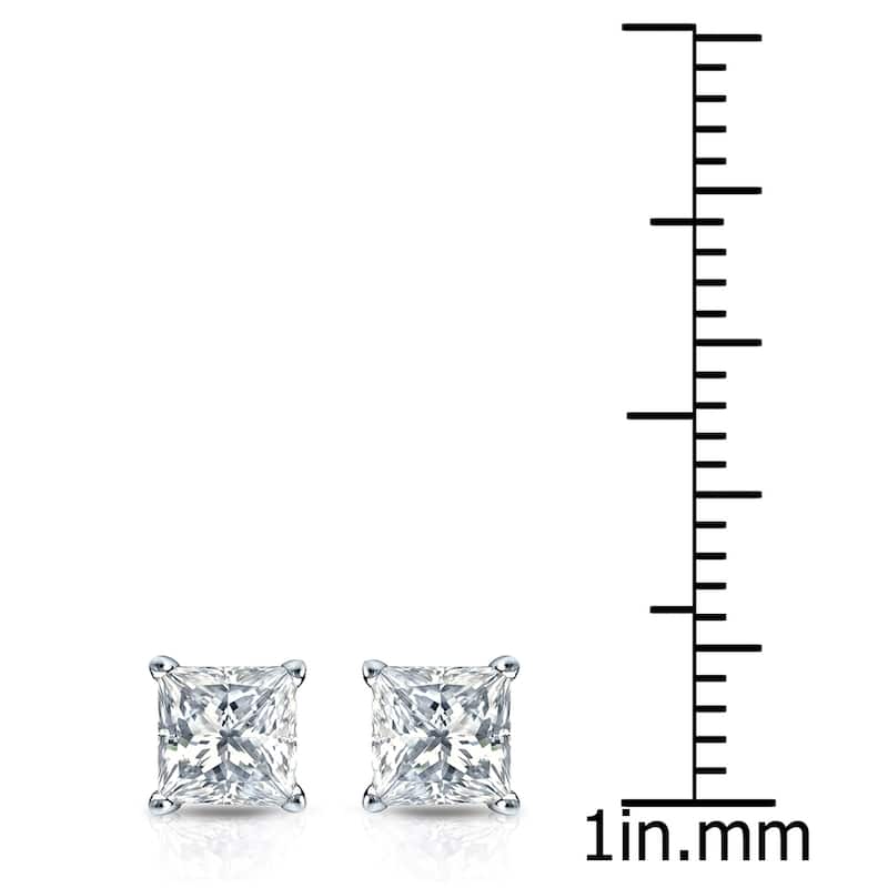 Auriya 14k Gold 3/4ctw Princess-cut Diamond Stud Earrings (H-I, SI1-SI2)