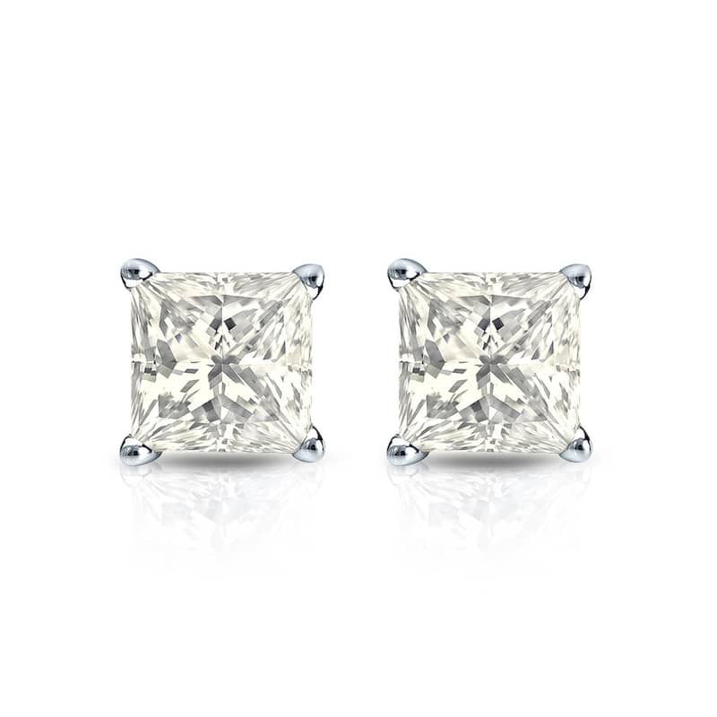 Auriya 14k Gold 0.75ctw Princess-cut Diamond Stud Earrings (I-J, I1-I2)