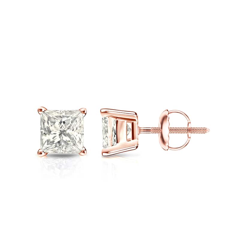 Auriya 14k Gold 3/4ctw Princess-cut Diamond Stud Earrings