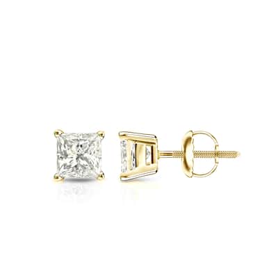 Auriya 14k Gold 3/4ctw Princess-cut Diamond Stud Earrings
