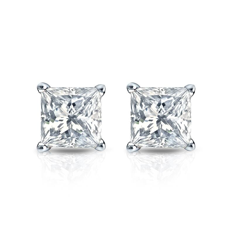 Auriya 1ctw Princess-cut Solitaire Diamond Stud Earrings 14k Gold (I-J, SI2-SI3)