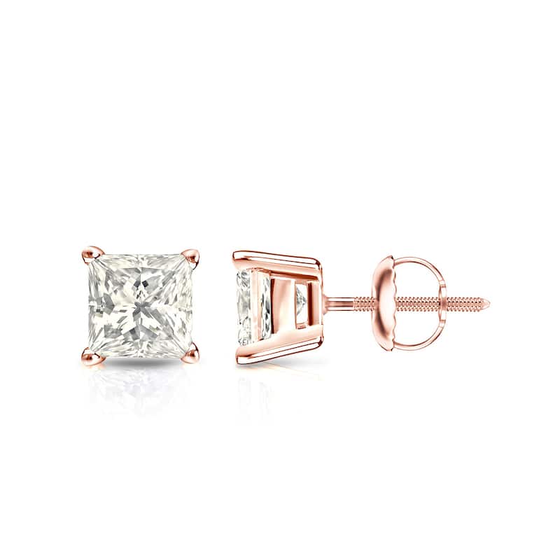 Auriya 14k Gold 1ctw Princess-cut Diamond Stud Earrings (J-K, I2-I3) - Rose