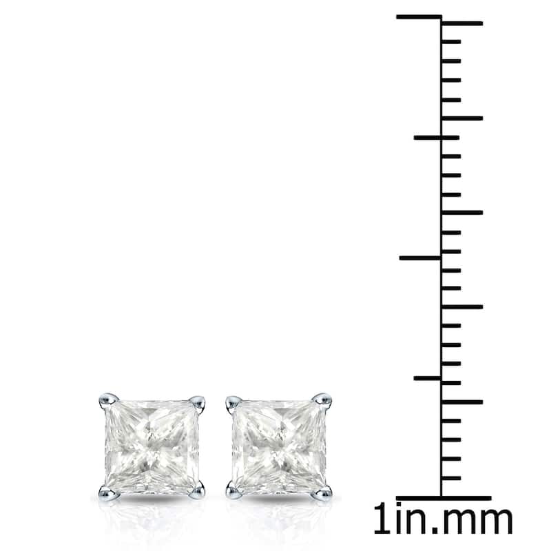 Auriya 14k Gold 1.50ctw Princess-cut Diamond Stud Earrings (I-J, I1-I2)