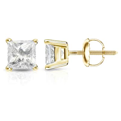 Auriya 14k Gold 1 1/2ctw Princess-cut Diamond Stud Earrings (J-K, I2-I3)