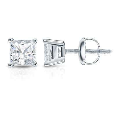 Auriya 14k Gold 1 1/4ctw Princess-cut Diamond Stud Earrings (H-I, SI1-SI2)