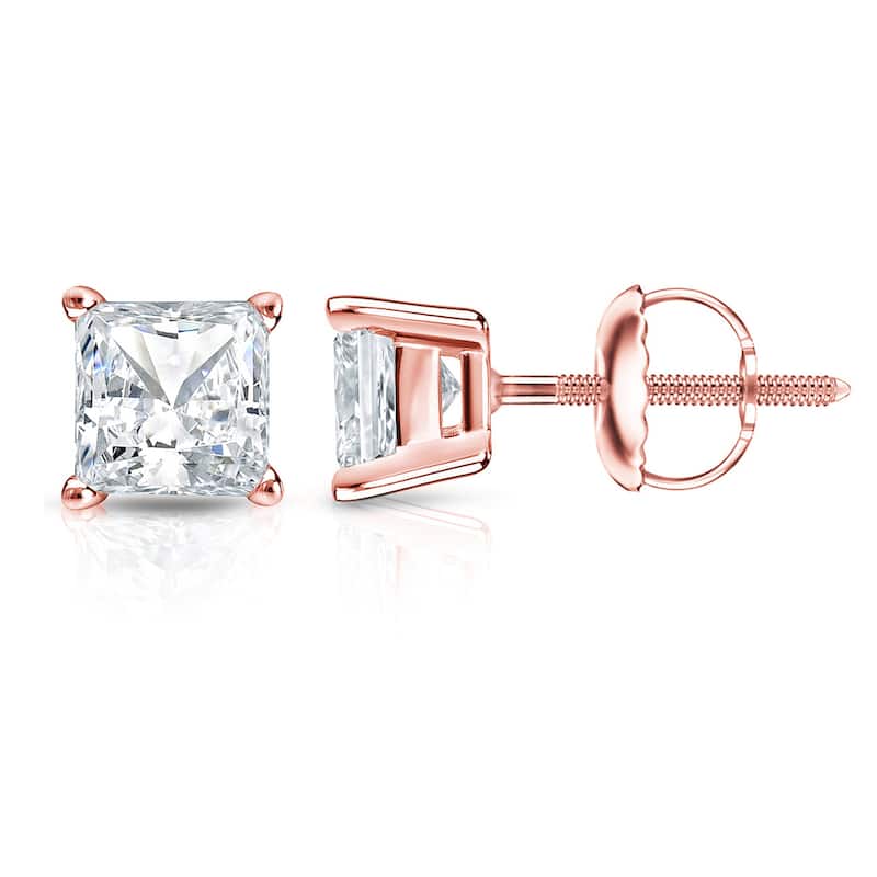 Auriya 14k Gold 1 1/4ctw Princess-cut Diamond Stud Earrings (H-I, SI1-SI2)