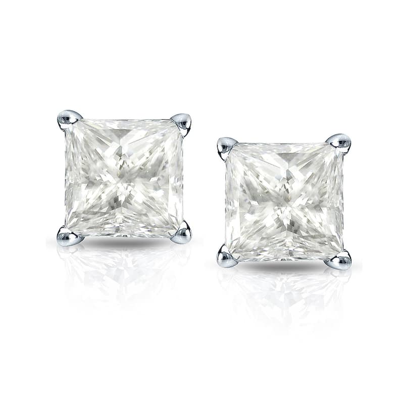 Auriya 14k Gold 1.25ctw Princess-cut Diamond Stud Earrings (I-J, I1-I2)