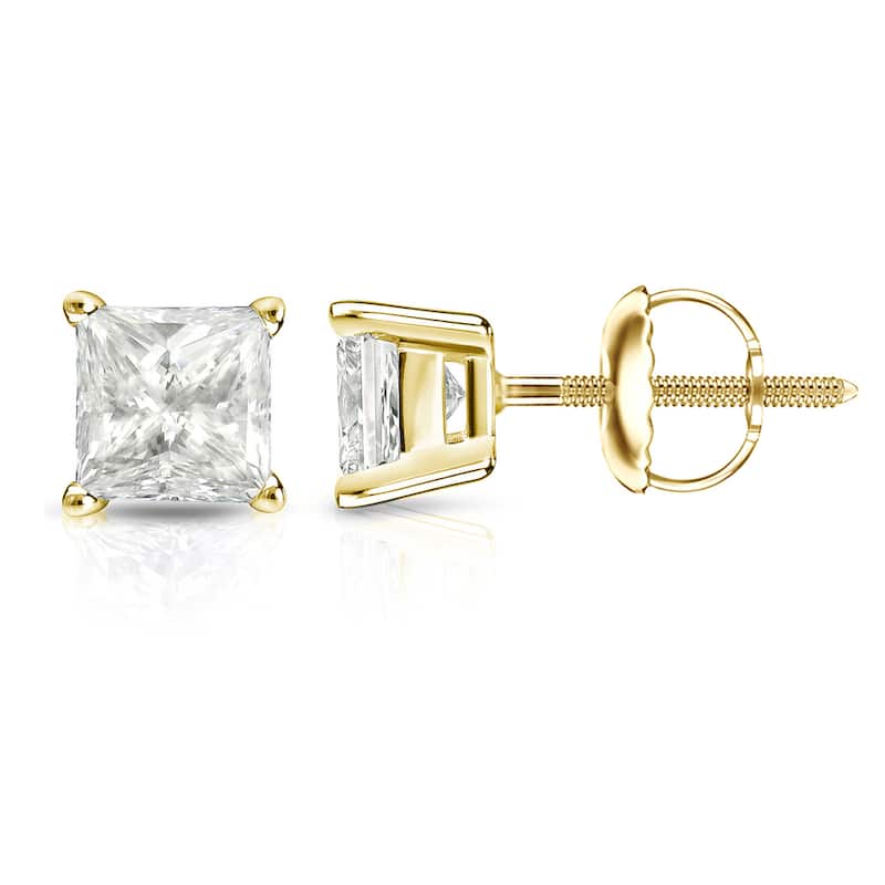Auriya 14k Gold 1.25ctw Princess-cut Diamond Stud Earrings (I-J, I1-I2)
