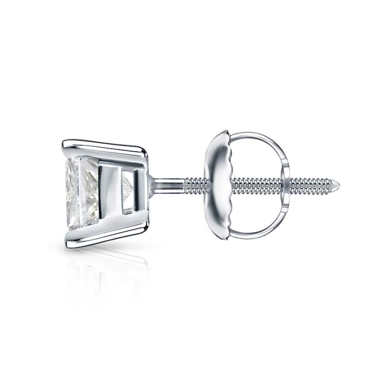 Auriya 14k Gold 1 1/4ctw Princess-cut Diamond Stud Earrings (J-K, I2-I3)