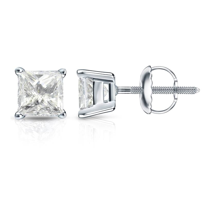 Auriya 14k Gold 1 1/4ctw Princess-cut Diamond Stud Earrings (J-K, I2-I3)
