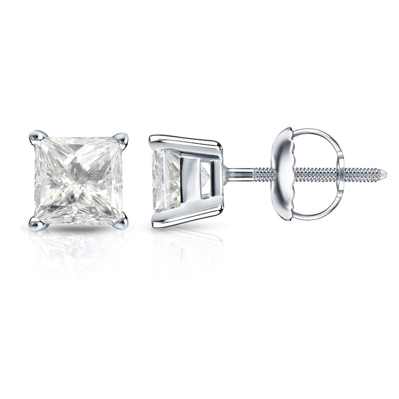 Auriya 14k Gold 1 1/4ctw Princess-cut Diamond Stud Earrings (J-K, I2-I3) - White