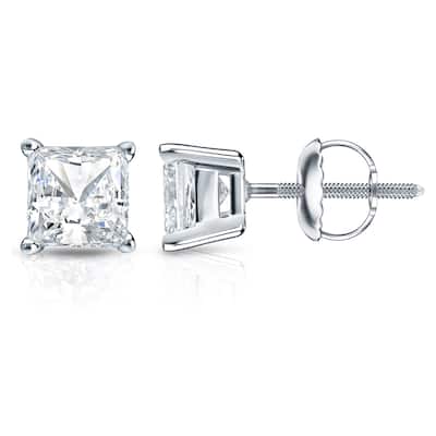 Auriya 14k Gold 1 1/2ctw Princess-cut Diamond Stud Earrings