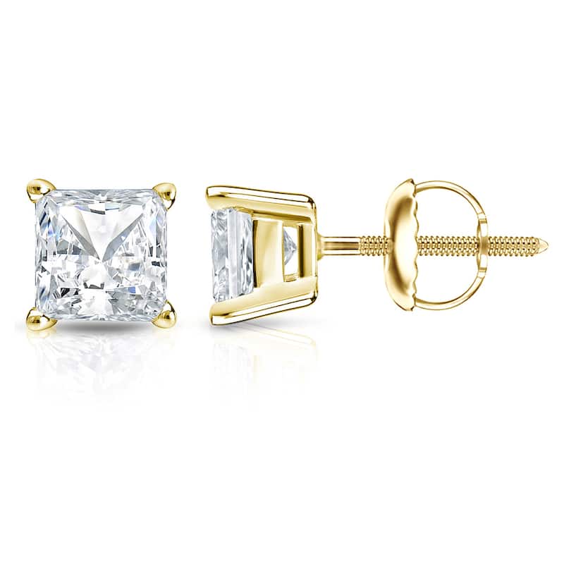 Auriya 14k Gold 1 1/2ctw Princess-cut Diamond Stud Earrings