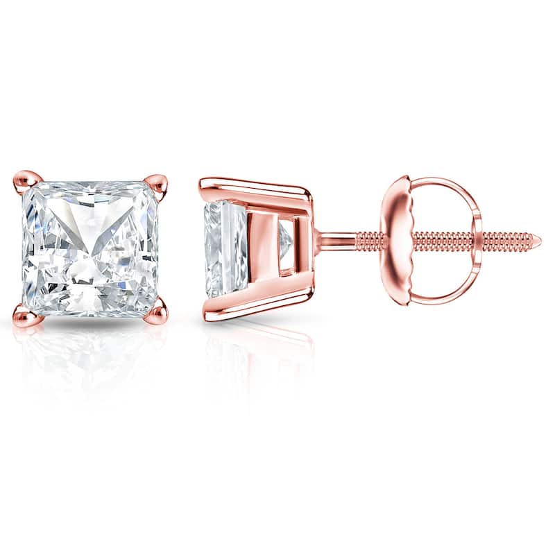 Auriya 14k Gold 2ctw Princess-cut Diamond Stud Earrings - Rose
