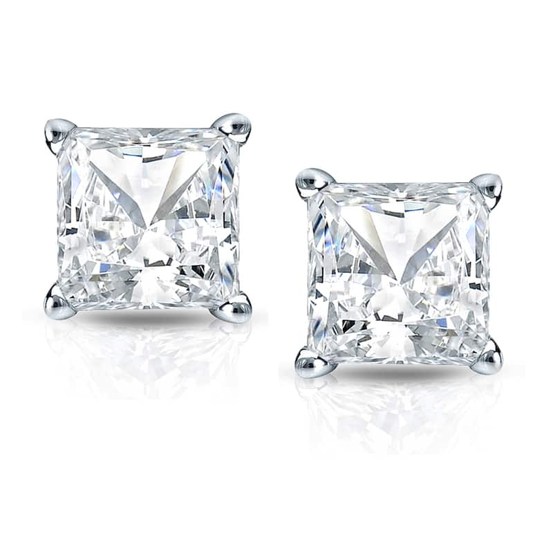 Auriya 14k Gold 2ctw Princess-cut Diamond Stud Earrings