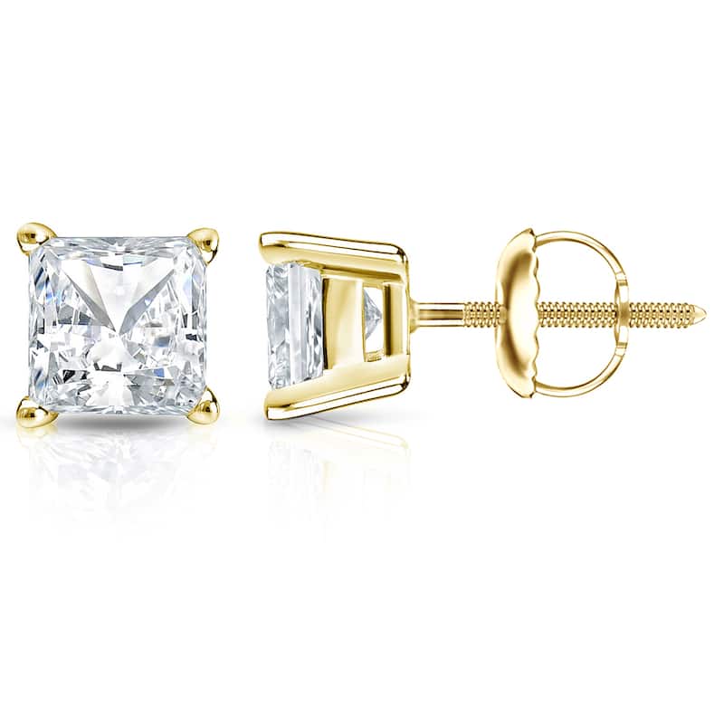 Auriya 14k Gold 2ctw Princess-cut Diamond Stud Earrings - Yellow