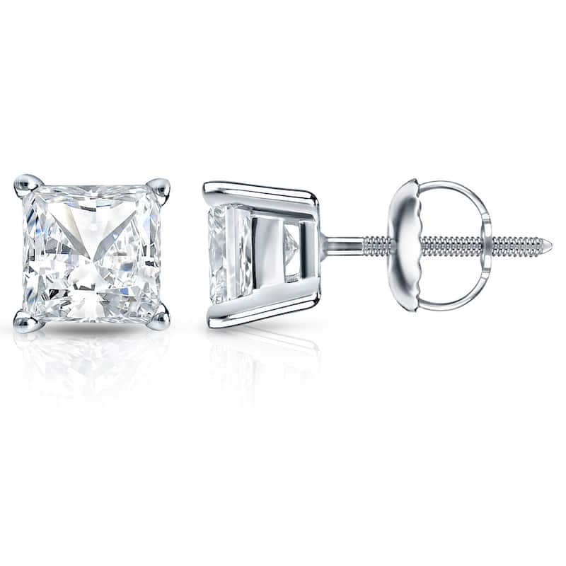 Auriya 14k Gold 2ctw Princess-cut Diamond Stud Earrings - White