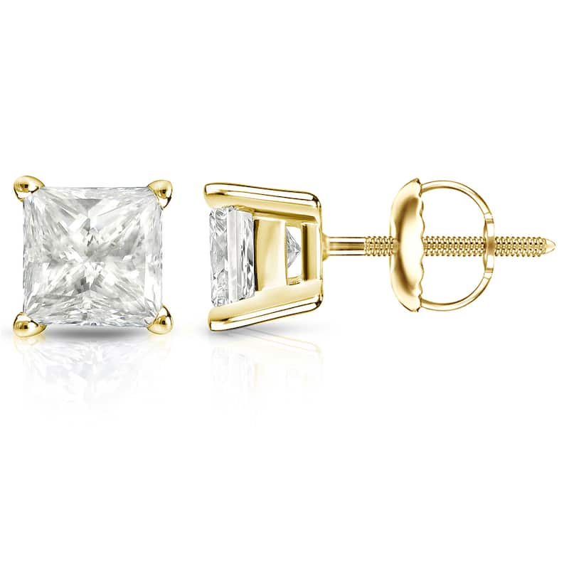 Auriya 14k Gold 2ctw Princess-cut Diamond Stud Earrings (I-J, I1-I2)