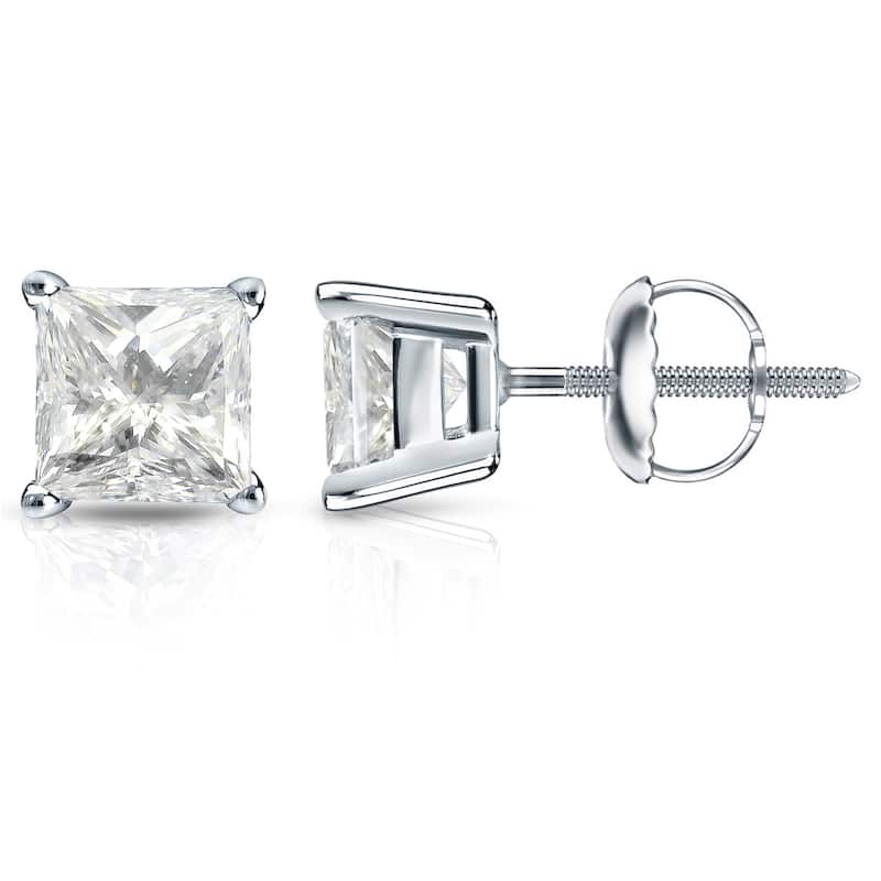 Auriya 14k Gold 2ctw Princess-cut Diamond Stud Earrings - White