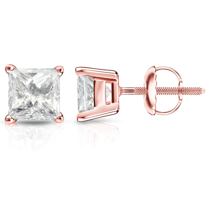 Auriya 14k Gold 2ctw Princess-cut Diamond Stud Earrings - Rose